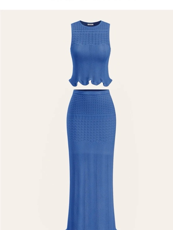 Commense Dresses & Skirts - Commense Set - Wave Pattern Blue Knit Two-Piece Skirt Set